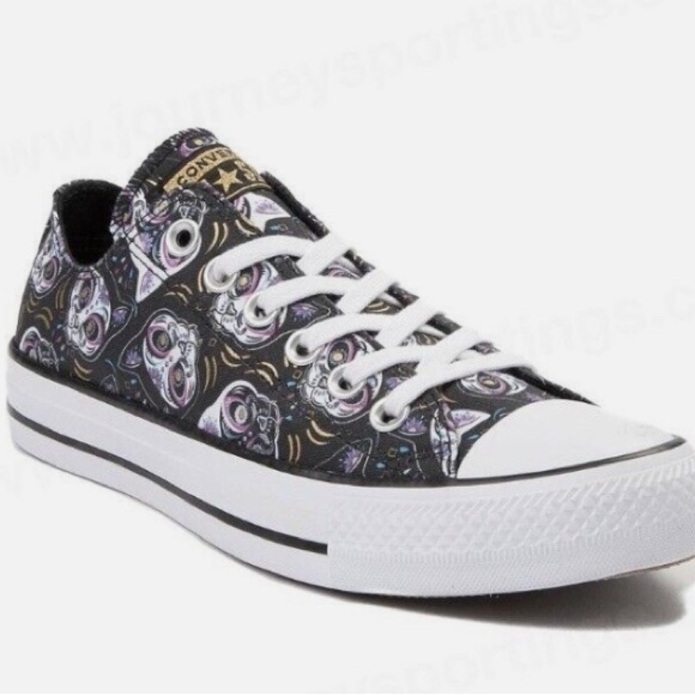Converse All Stars Chuck Taylors with Calavera Cat design